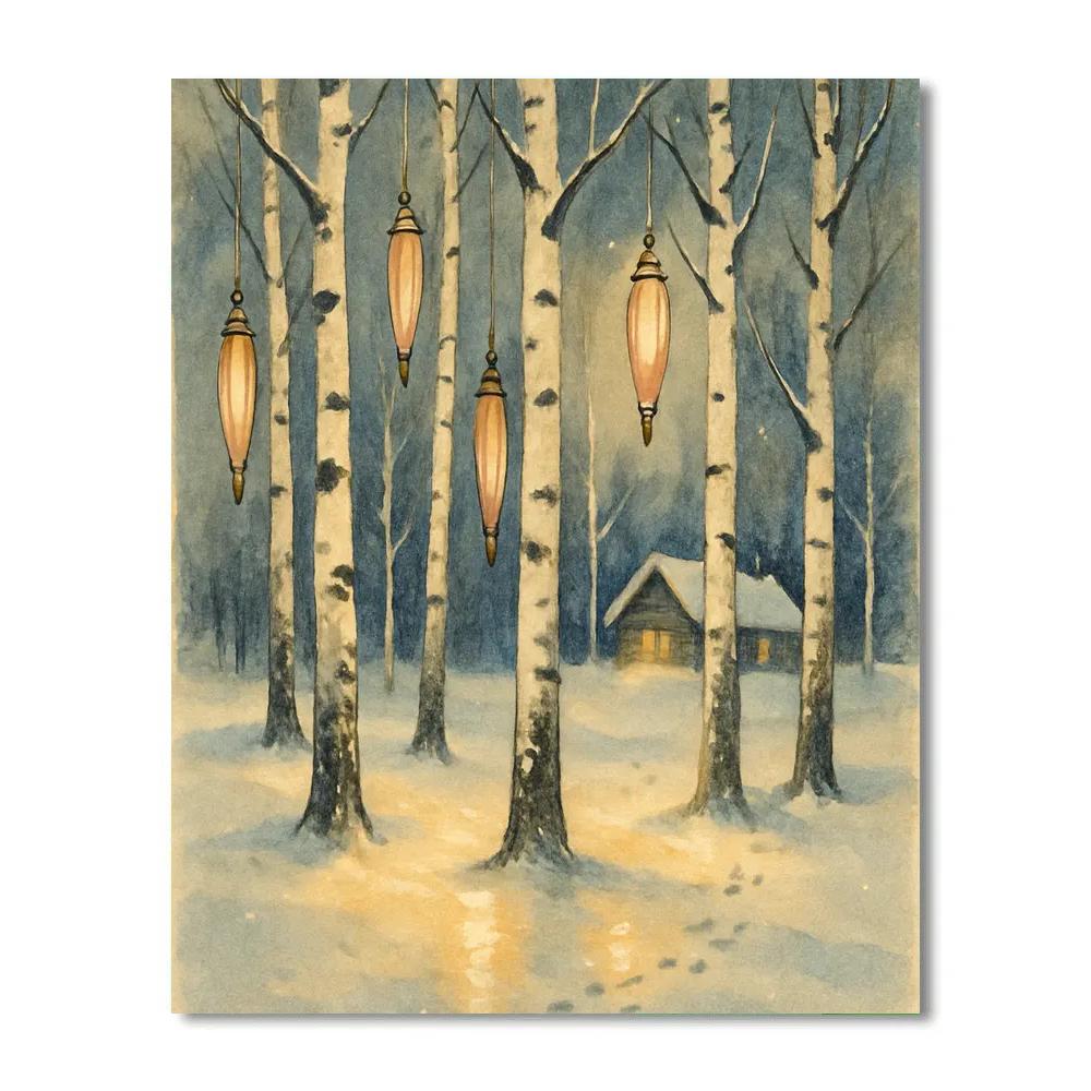 Christmas Lanterns In The Birch Grove Paint by numbers kits