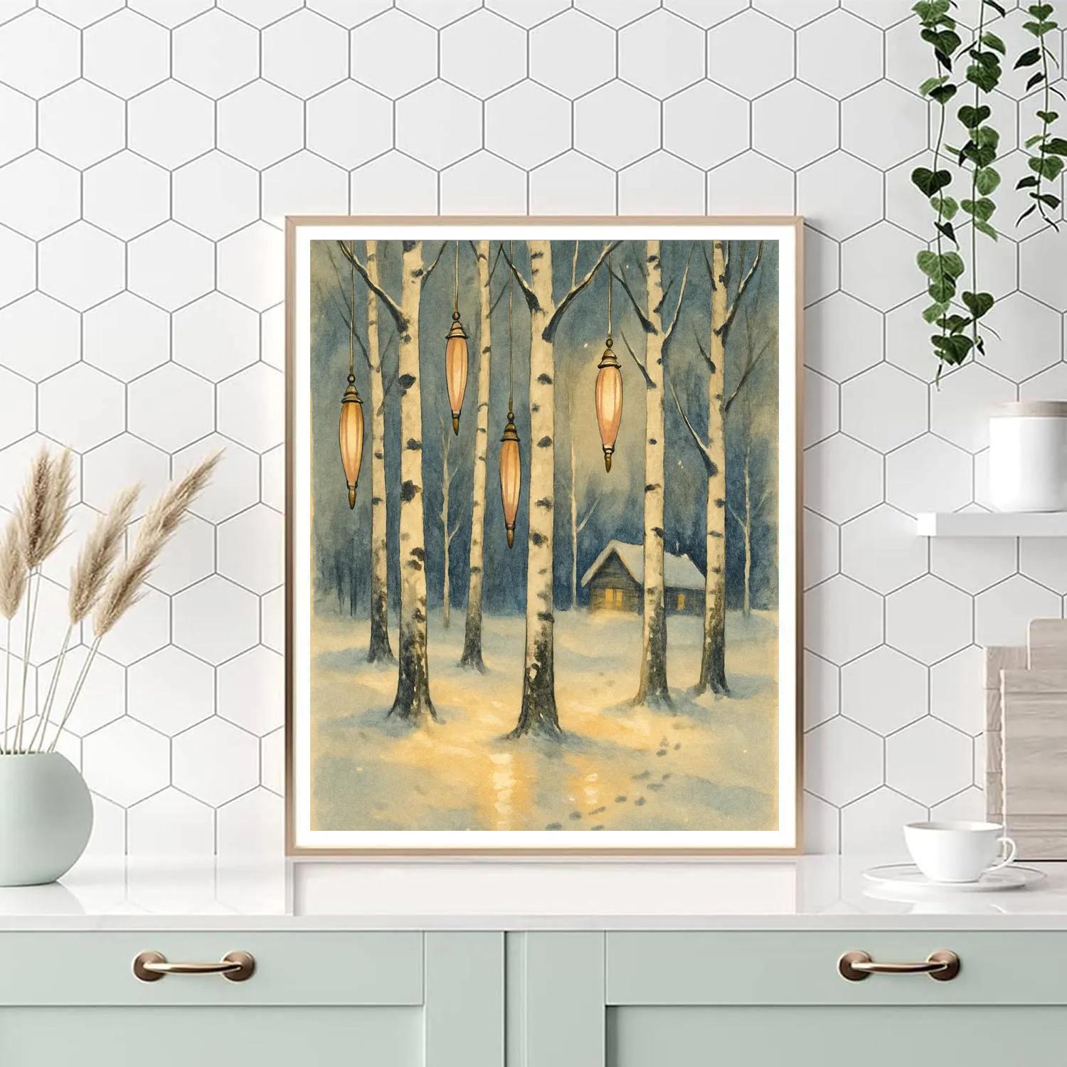 Christmas Lanterns In The Birch Grove Paint by numbers kits