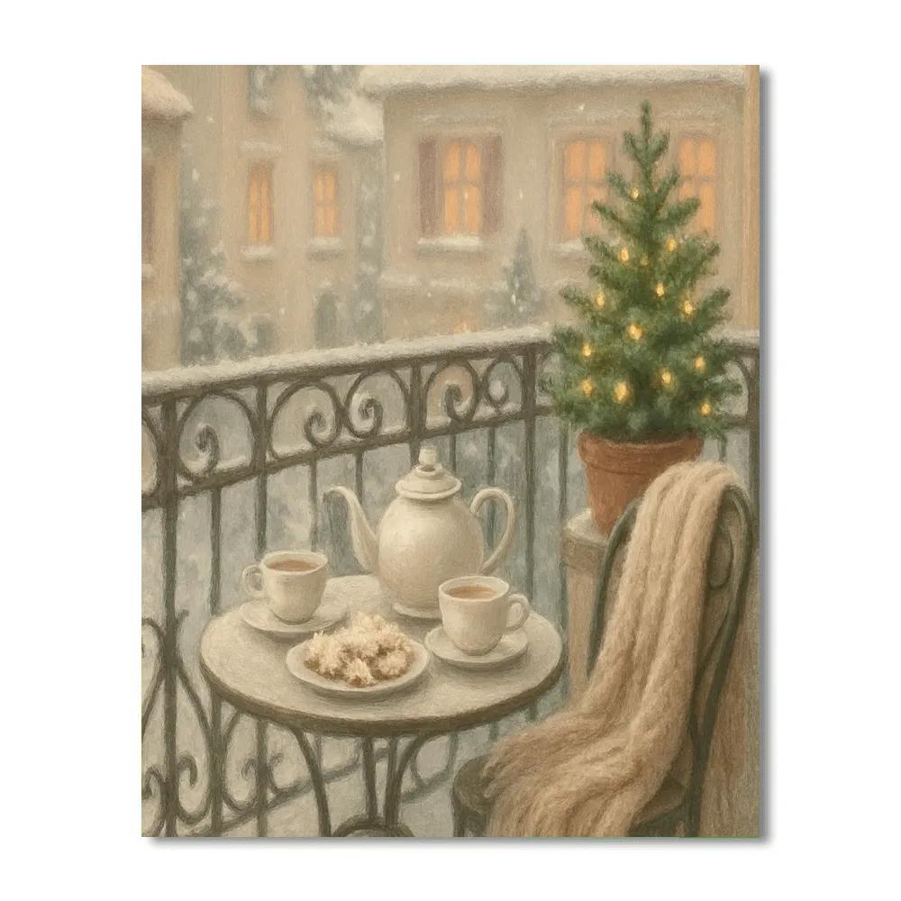 Christmas Tea On The Frozen Balcony Number painting