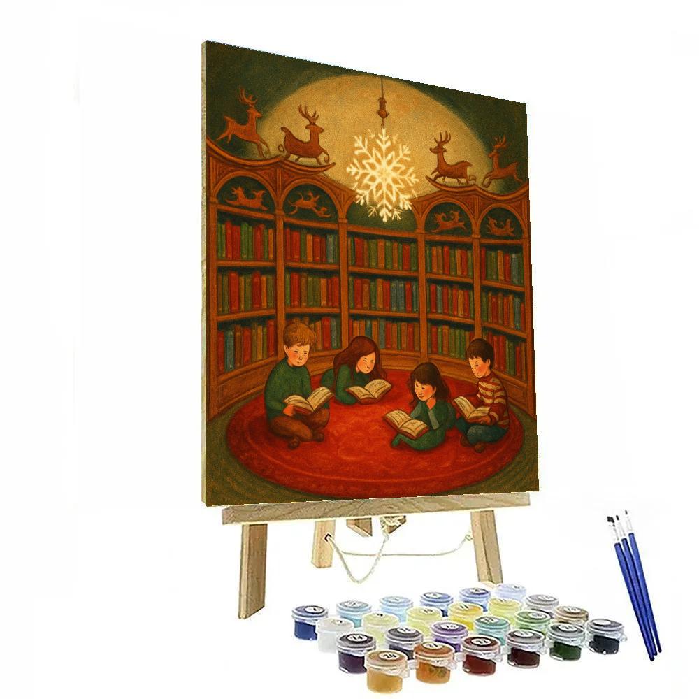 Christmas Carousel Library Reading Nook painting number kit
