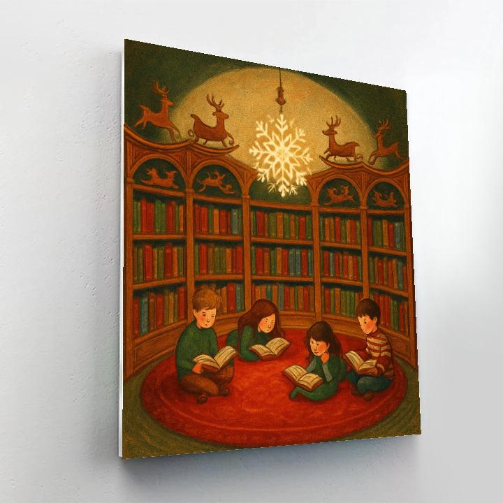 Christmas Carousel Library Reading Nook painting number kit