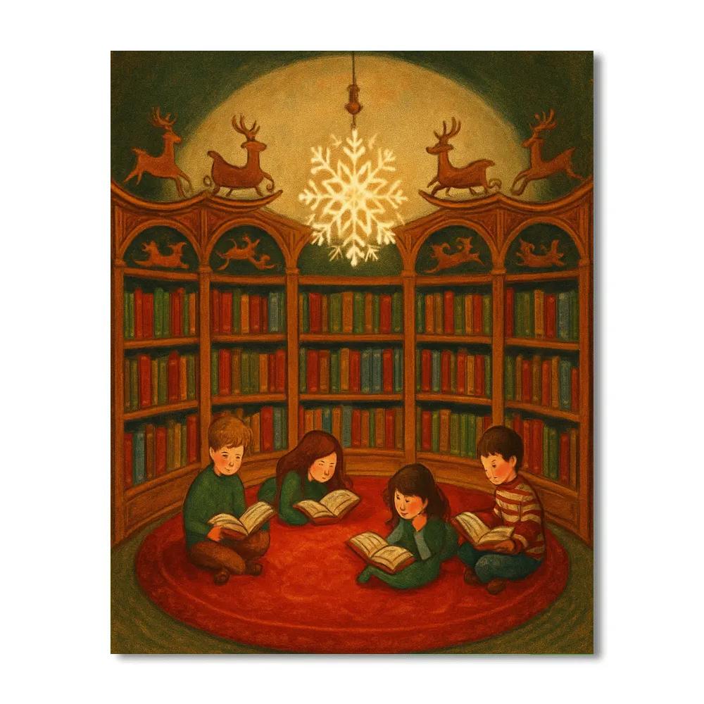 Christmas Carousel Library Reading Nook painting number kit