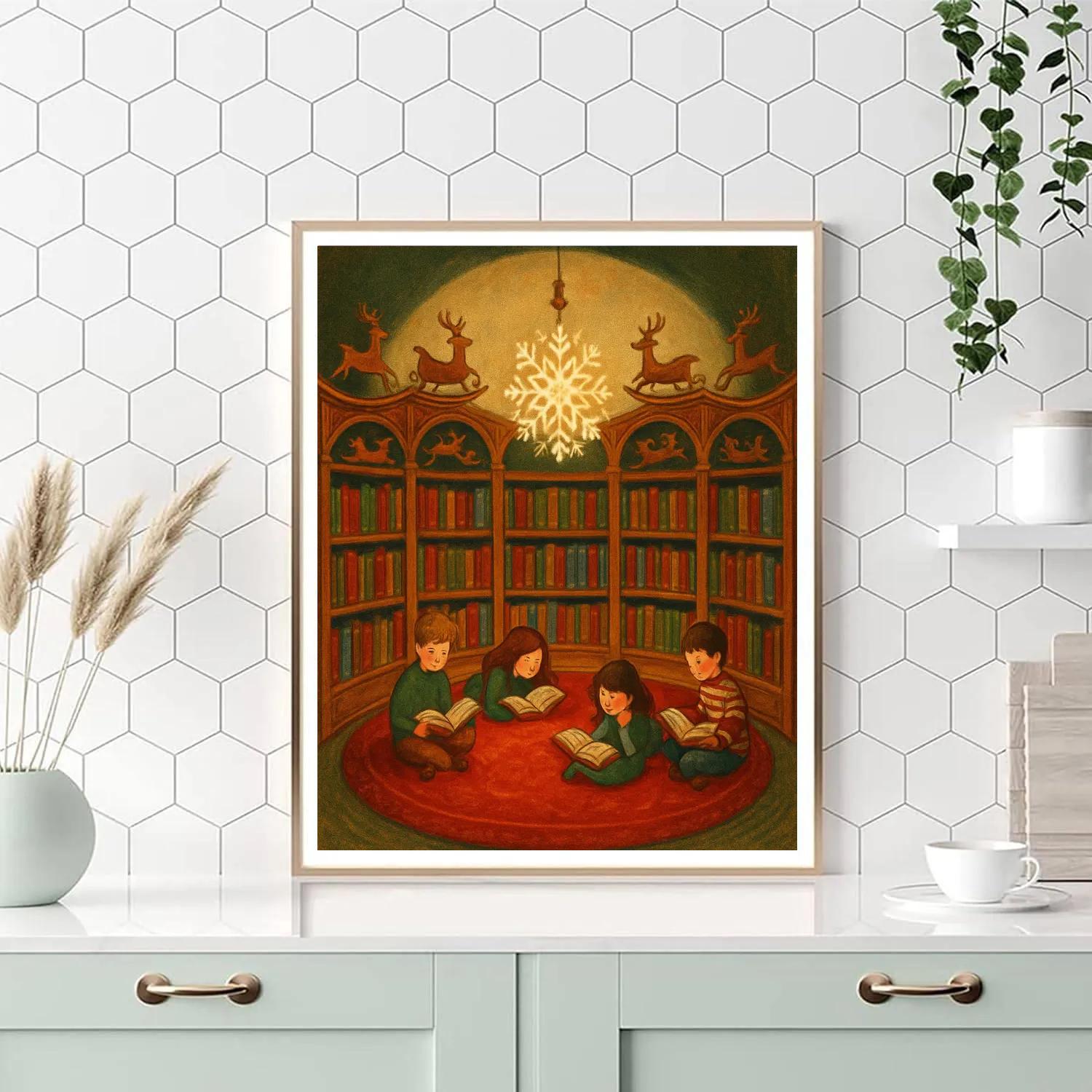 Christmas Carousel Library Reading Nook painting number kit