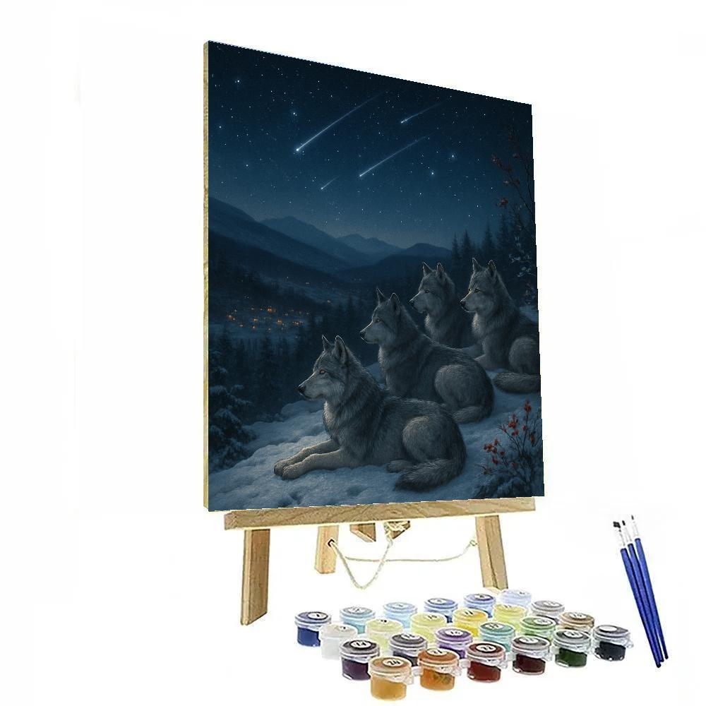 Christmas Wolf Pack Under Falling Stars Painting by numbers kit
