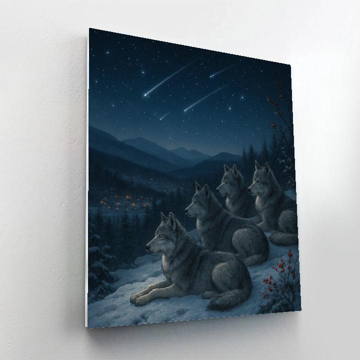 Christmas Wolf Pack Under Falling Stars Painting by numbers kit