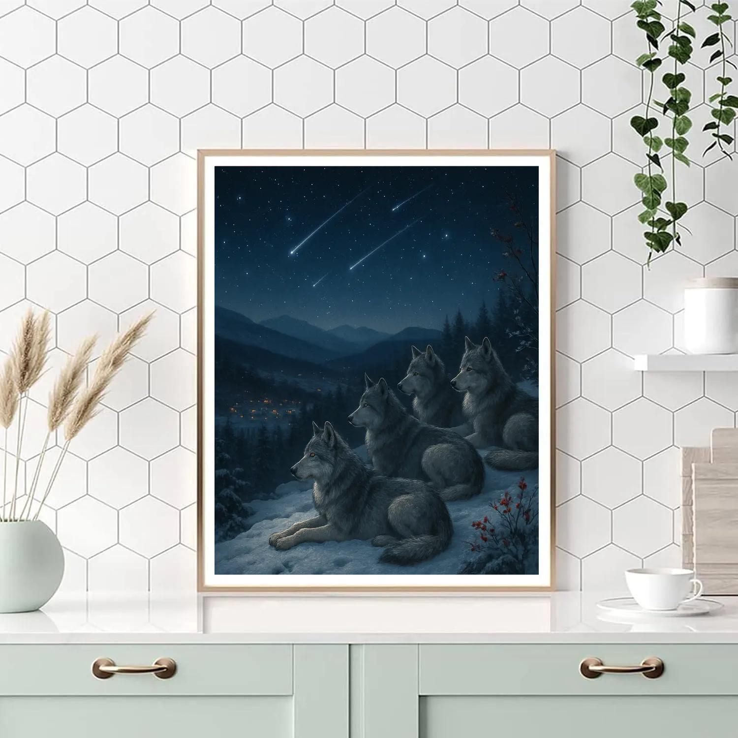 Christmas Wolf Pack Under Falling Stars Painting by numbers kit