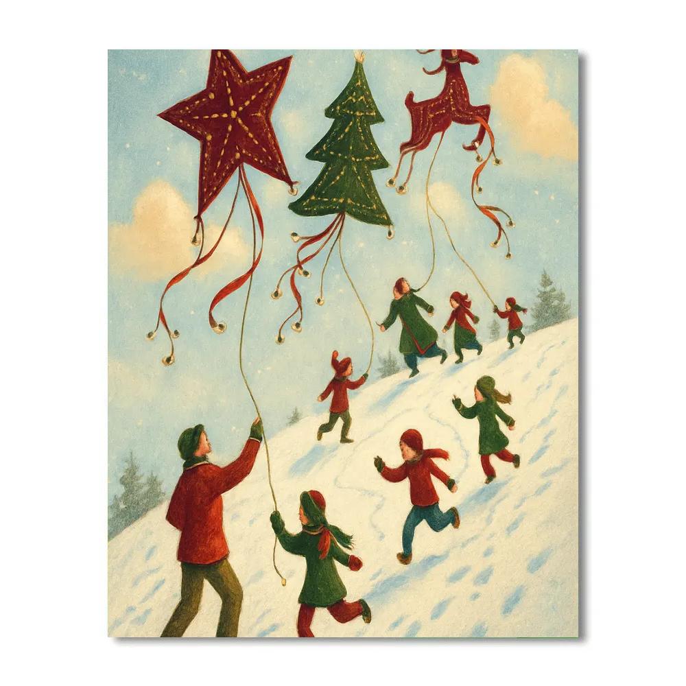 Snowy Christmas Kite Festival Painting by numbers kit