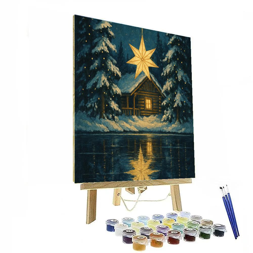 Christmas Star Reflection Lake Cabin Numbered painting kits