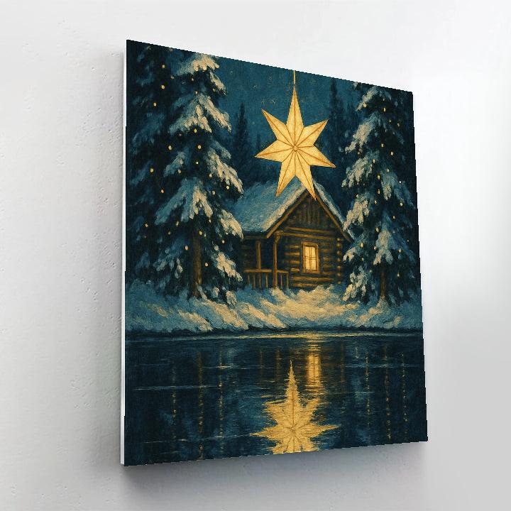 Christmas Star Reflection Lake Cabin Numbered painting kits