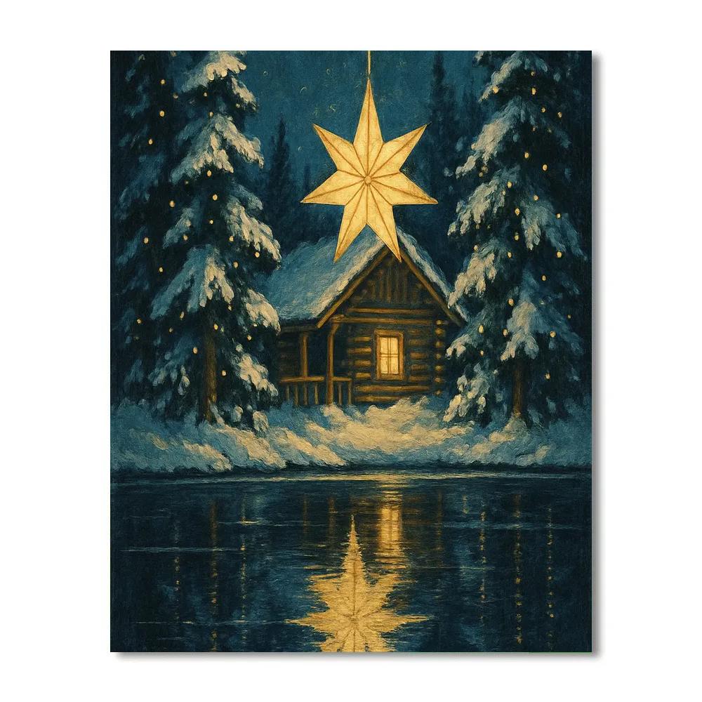 Christmas Star Reflection Lake Cabin Numbered painting kits
