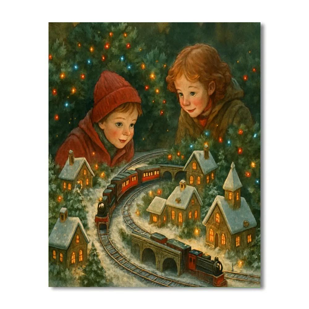 Christmas Garden Railway Village Painting by numbers kit