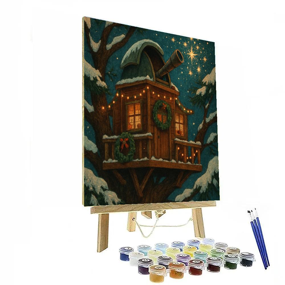 Christmas Stargazer Treehouse Observatory painting number kit