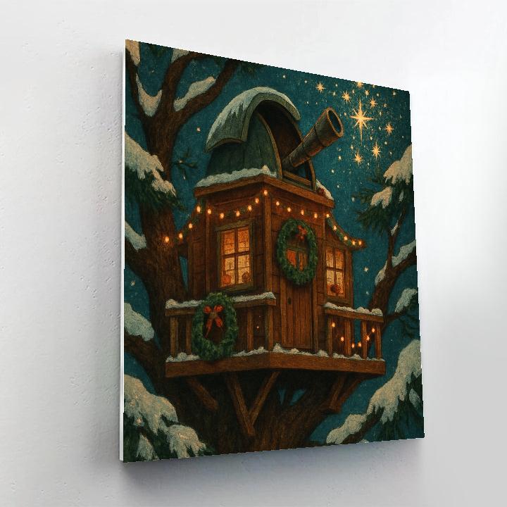 Christmas Stargazer Treehouse Observatory painting number kit