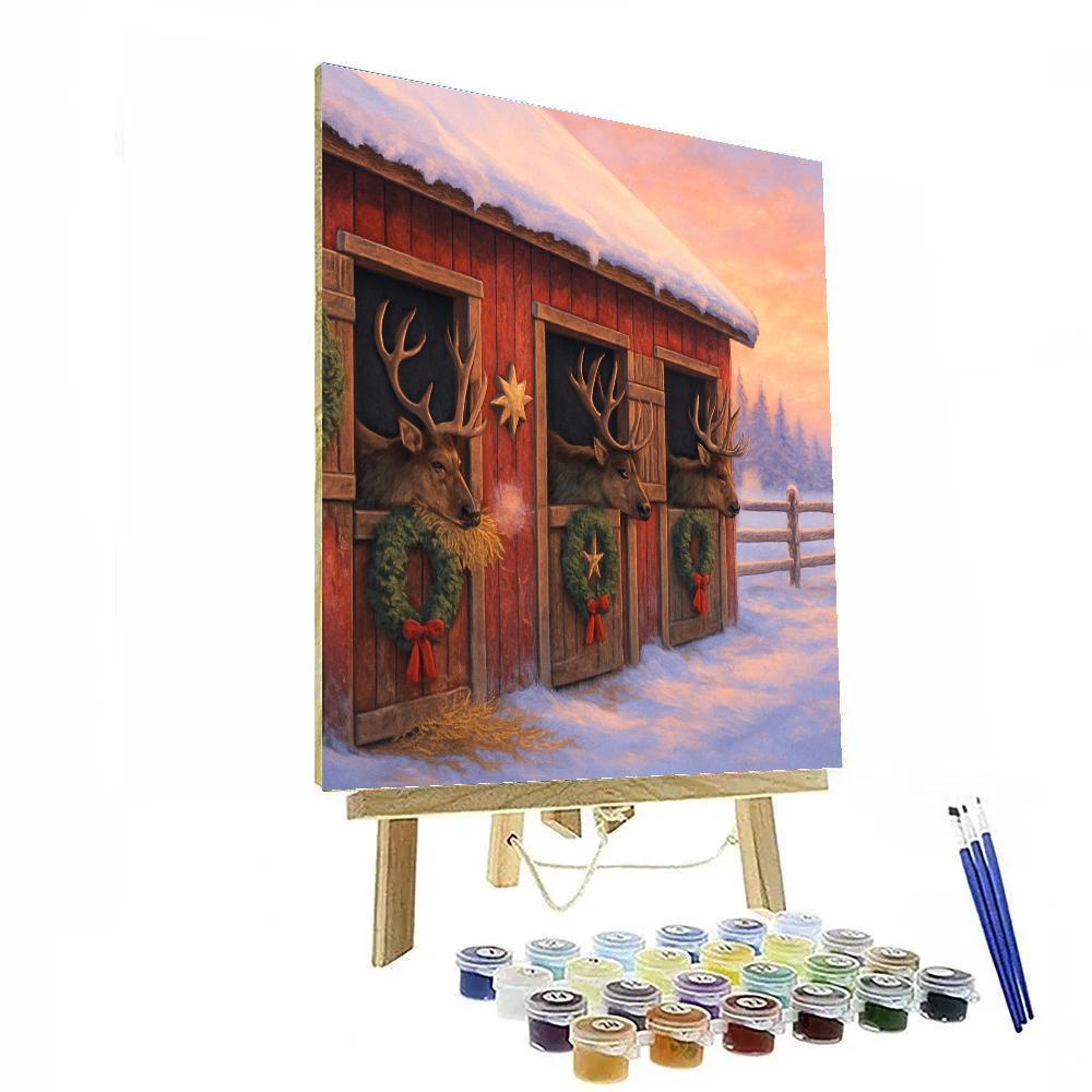 Reindeer Stables At Winter Dawn Paint by numbers art