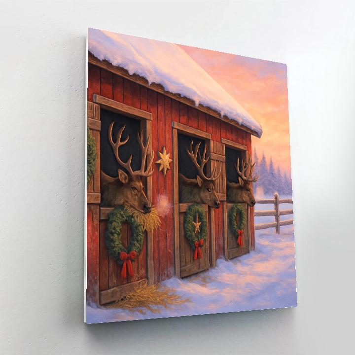 Reindeer Stables At Winter Dawn Paint by numbers art