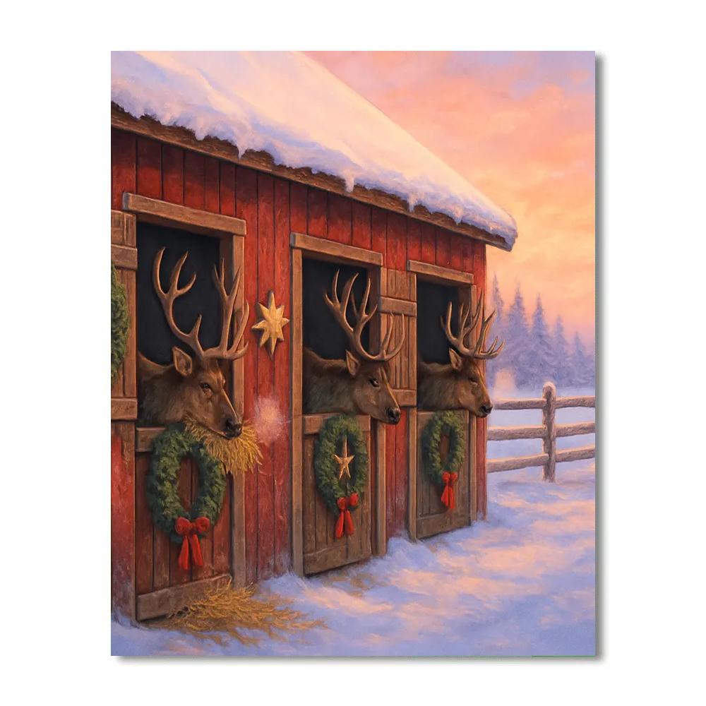 Reindeer Stables At Winter Dawn Paint by numbers art