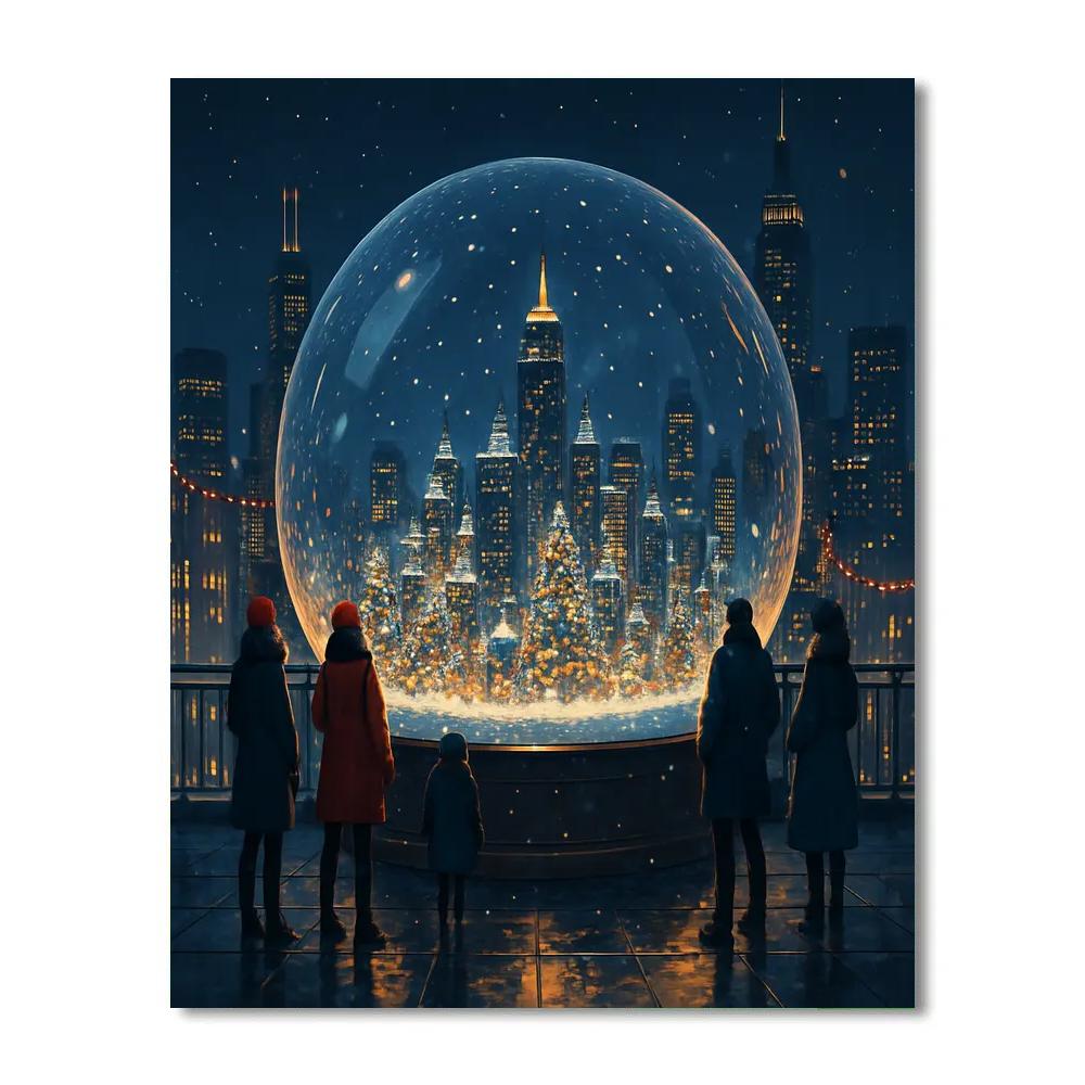 Christmas Skyline Snow Globe Roof DIY paint by numbers