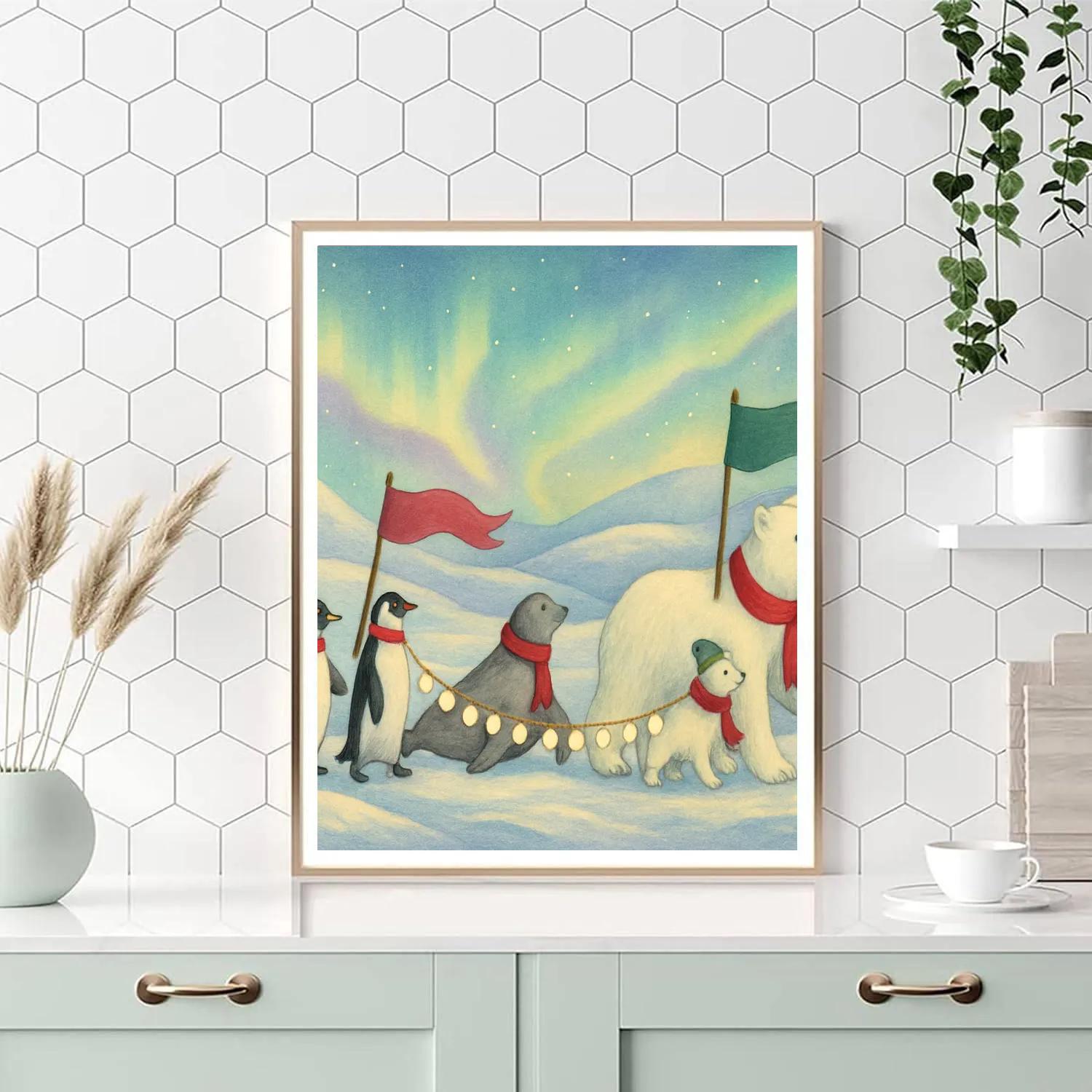 Snowy Polar Christmas Parade Numbered painting kits