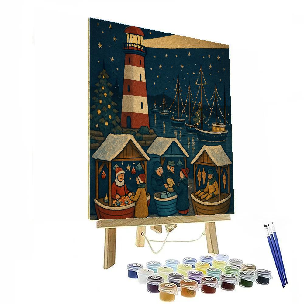 Christmas Harbor Lighthouse Market paint by color