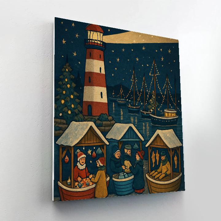 Christmas Harbor Lighthouse Market paint by color