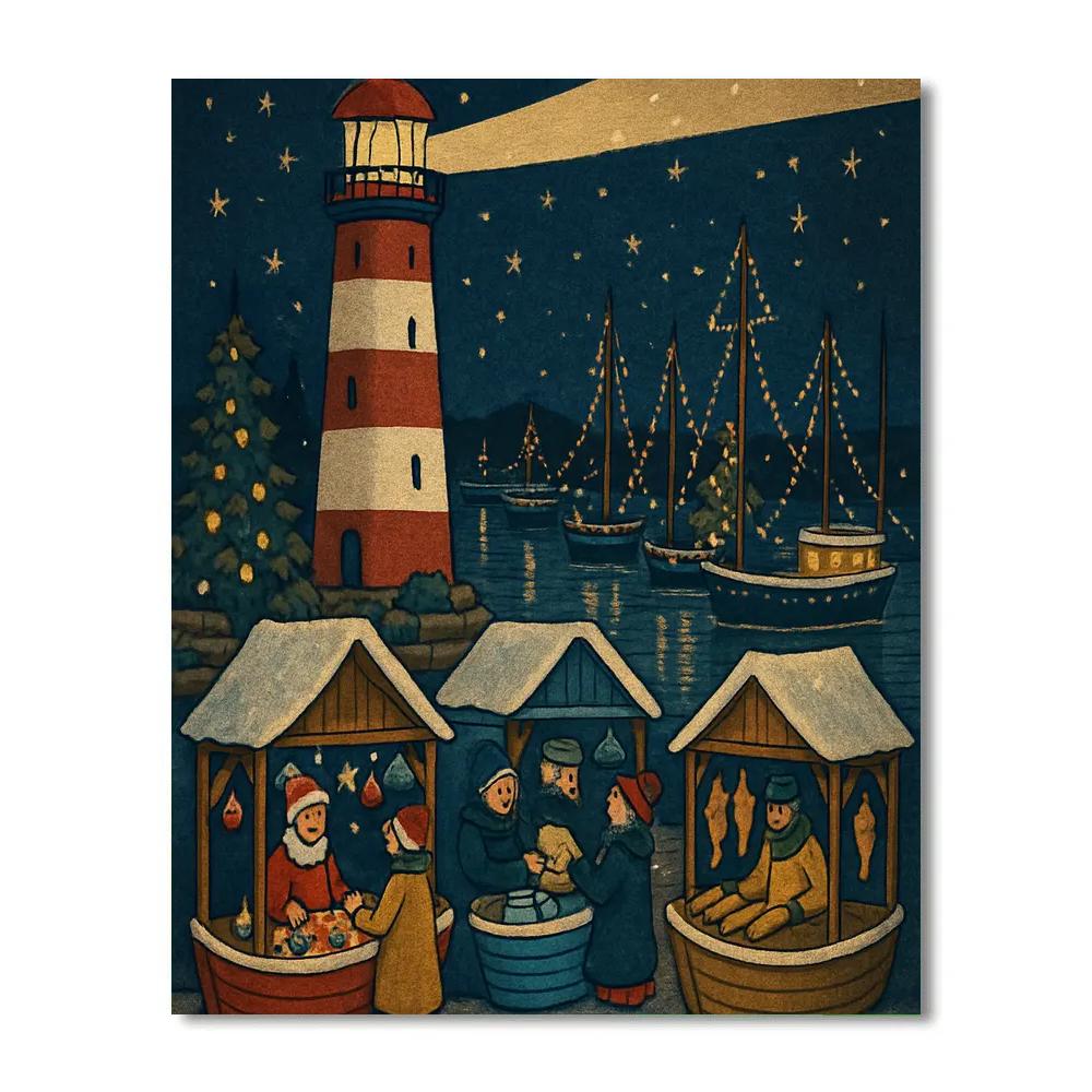Christmas Harbor Lighthouse Market paint by color