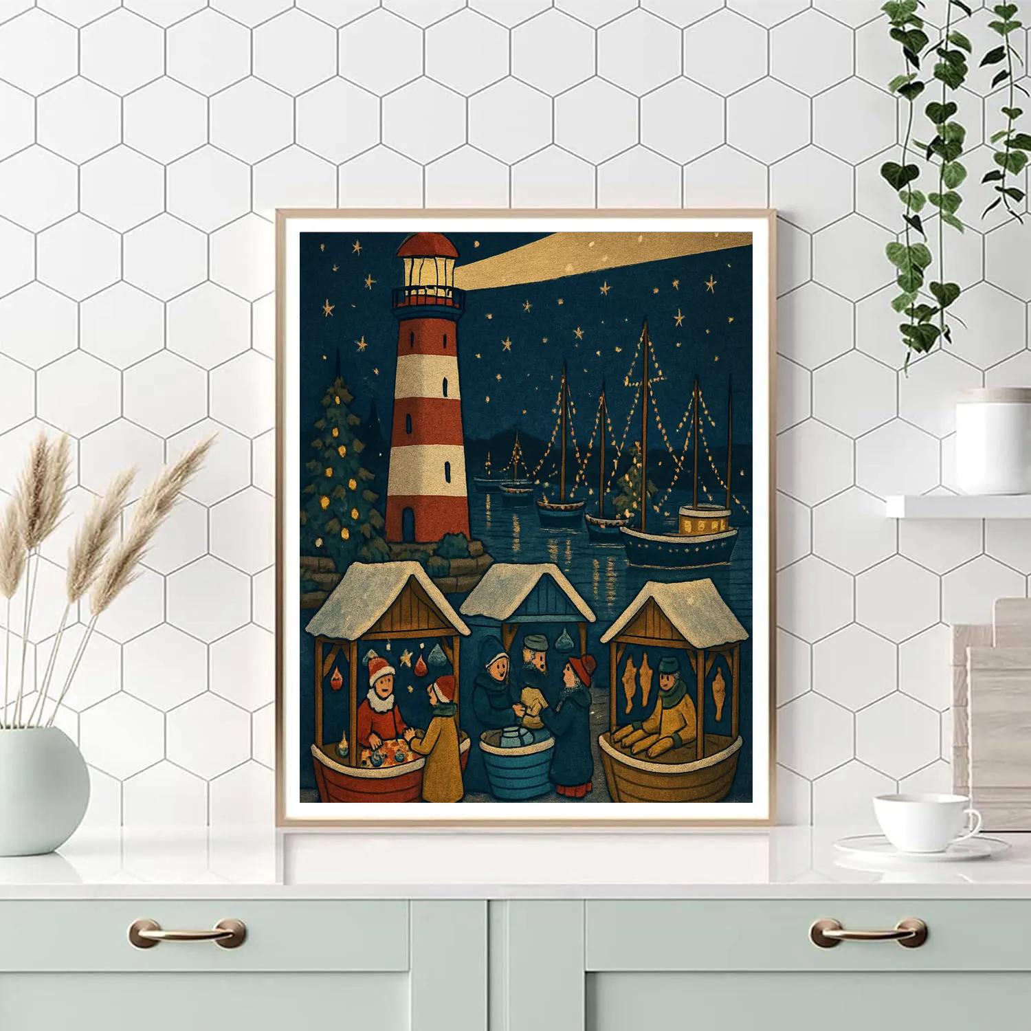 Christmas Harbor Lighthouse Market paint by color