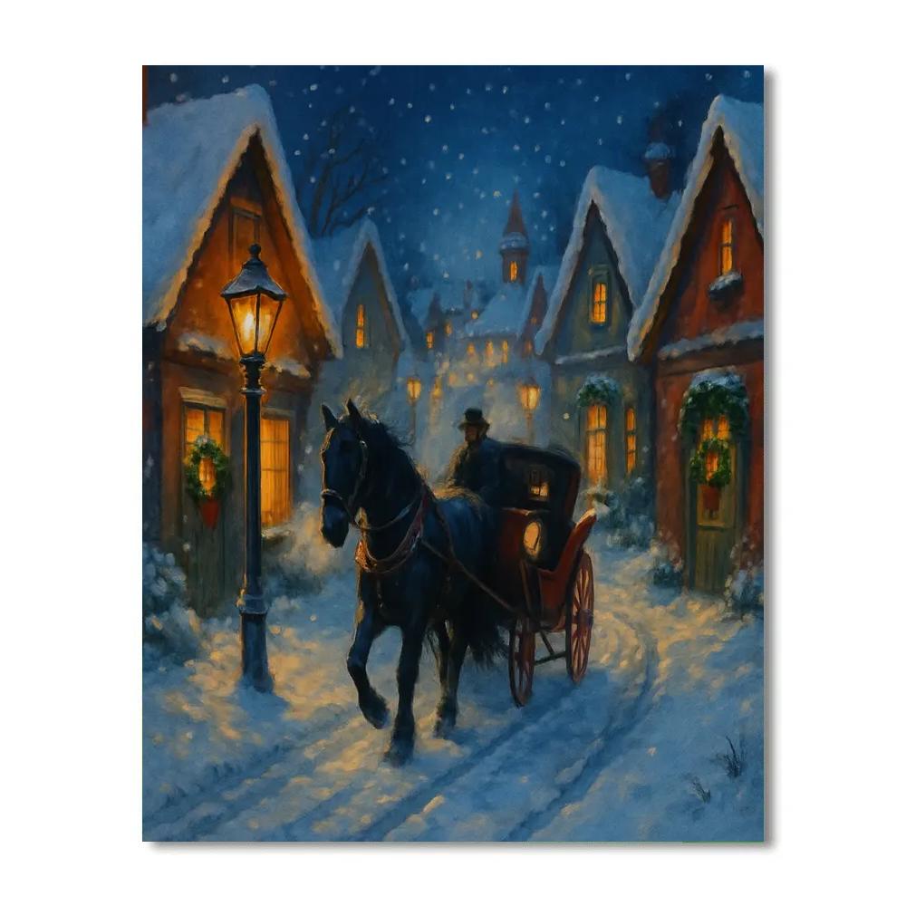 Midnight Carriage Through Snowy Lantern Lane Paint by numbers kits