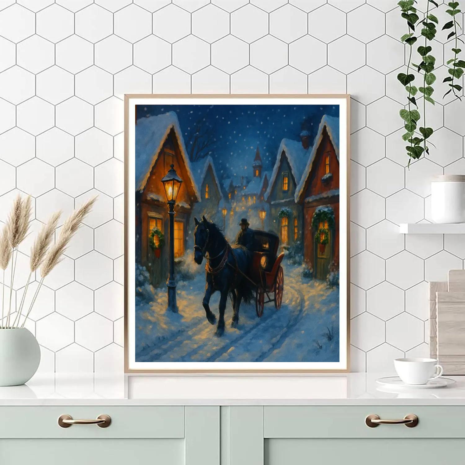 Midnight Carriage Through Snowy Lantern Lane Paint by numbers kits