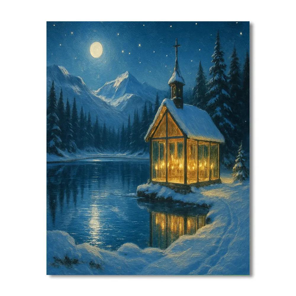 Silent Night Over Crystal Chapel Lake Numbered painting kits