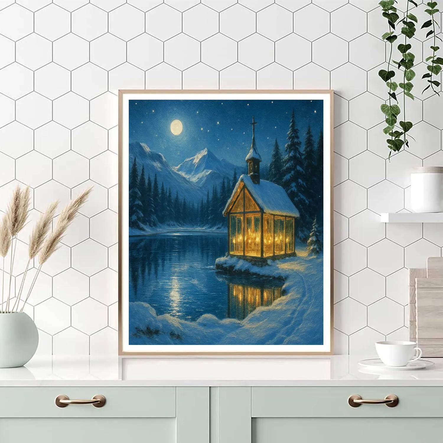 Silent Night Over Crystal Chapel Lake Numbered painting kits