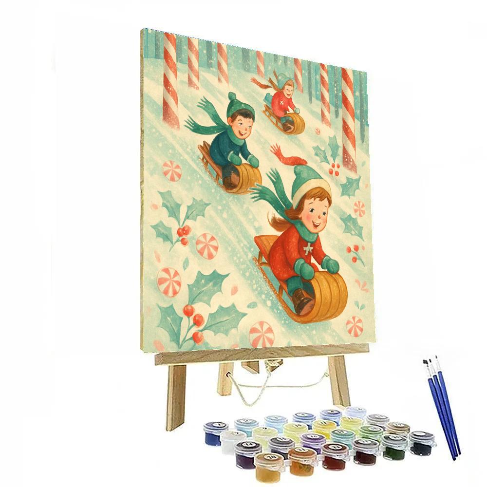 Toboggan Race In Candy Cane Woods Painting by numbers kit