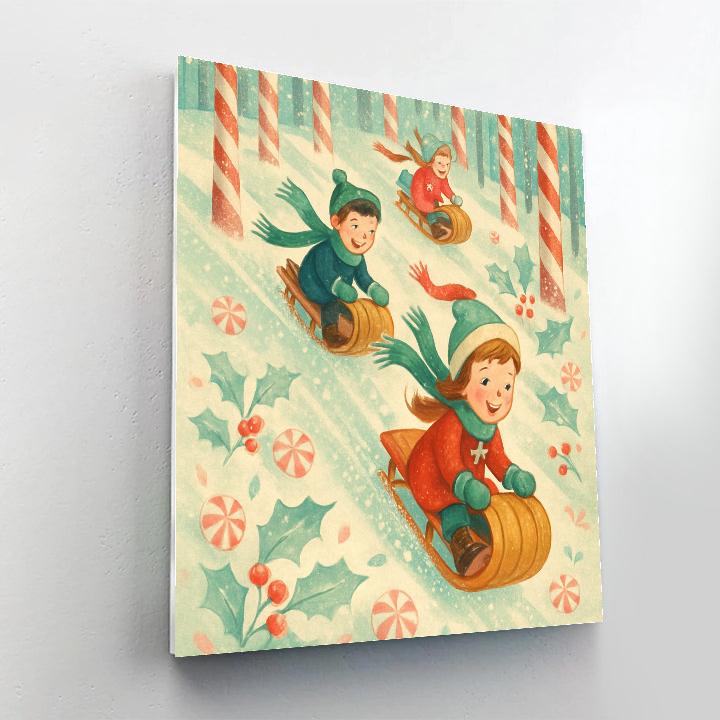 Toboggan Race In Candy Cane Woods Painting by numbers kit