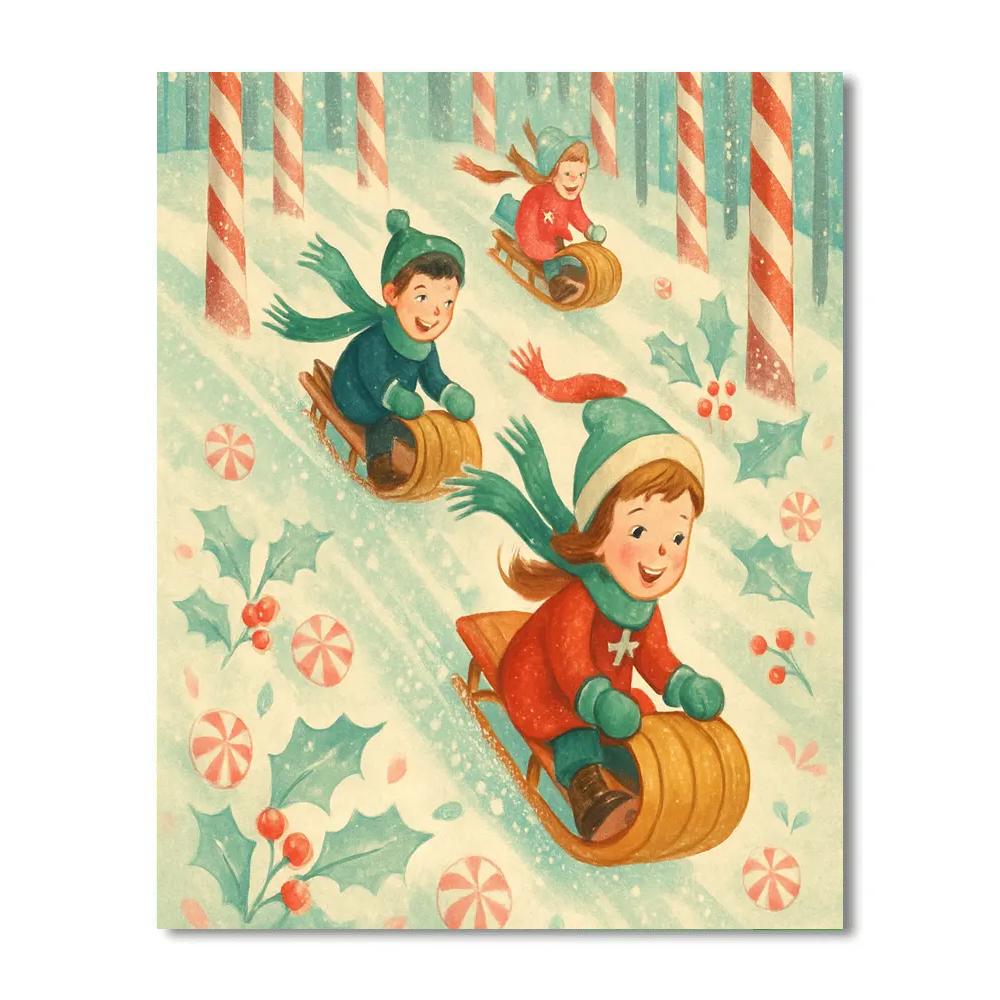 Toboggan Race In Candy Cane Woods Painting by numbers kit