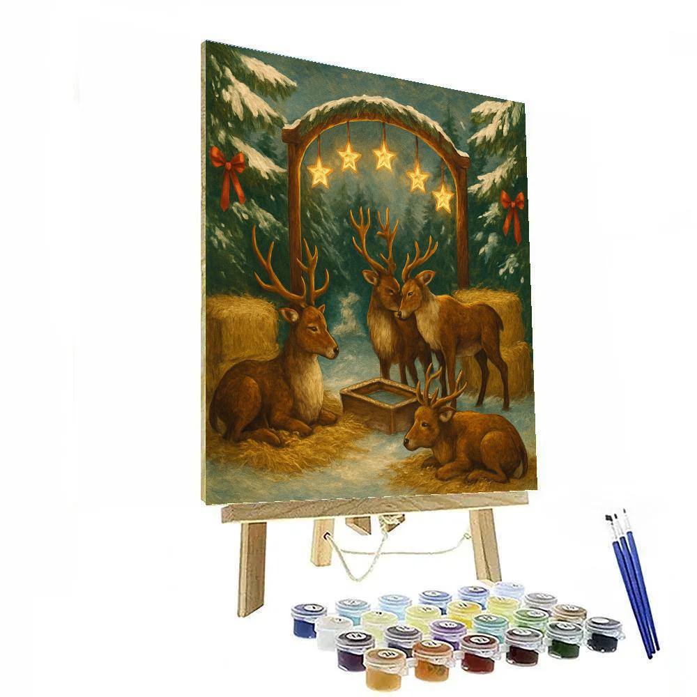 Reindeer Rest Stop Beneath Star Garland Paint by numbers kits