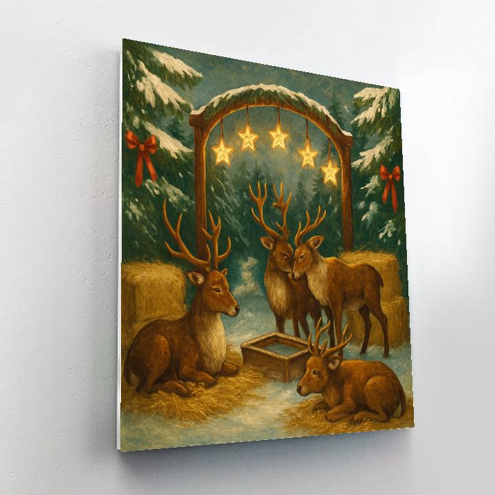 Reindeer Rest Stop Beneath Star Garland Paint by numbers kits