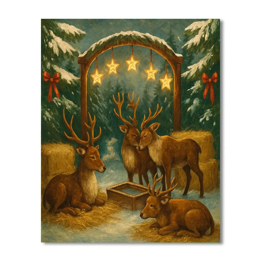 Reindeer Rest Stop Beneath Star Garland Paint by numbers kits