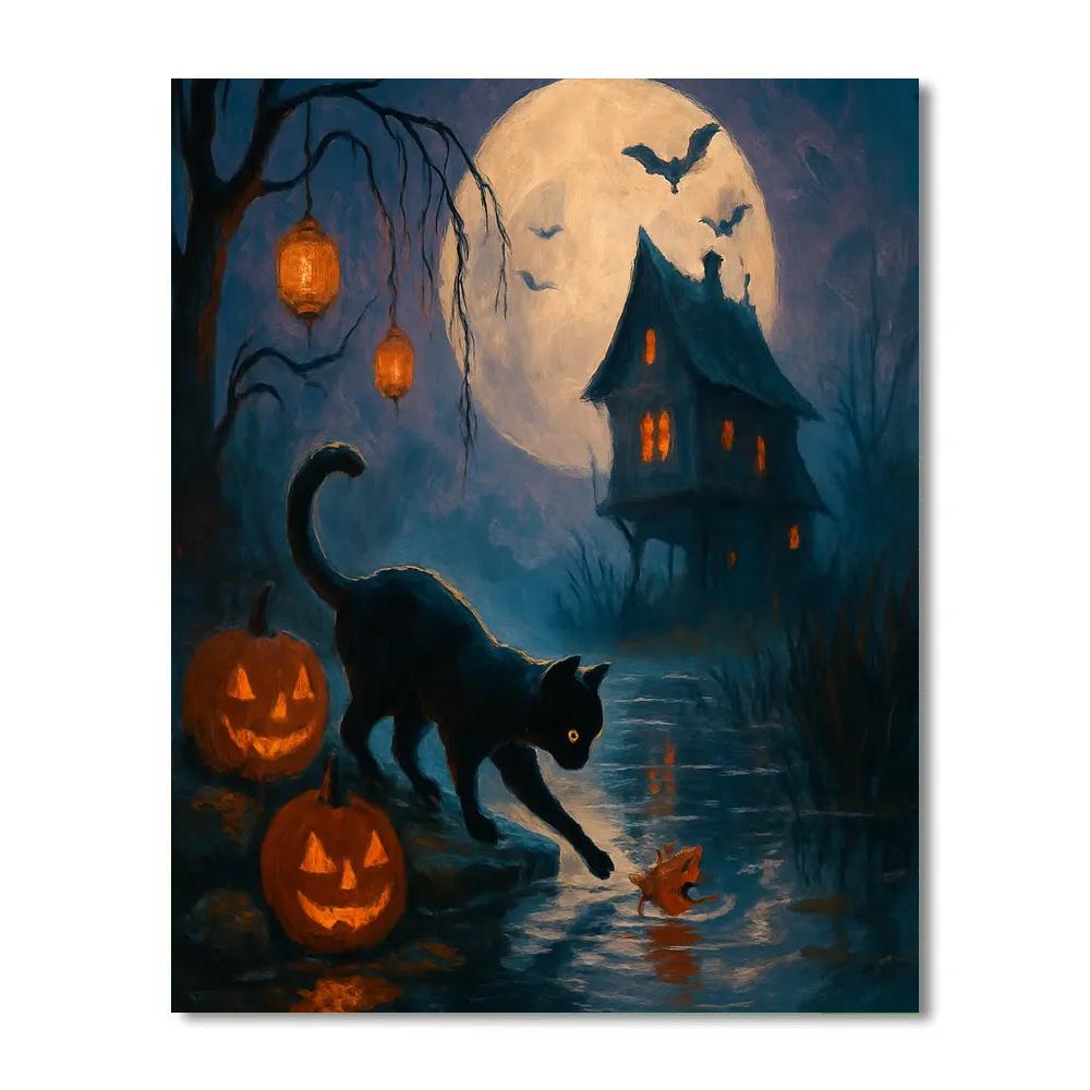Lanterns Along The Whispering Marsh Road Number painting