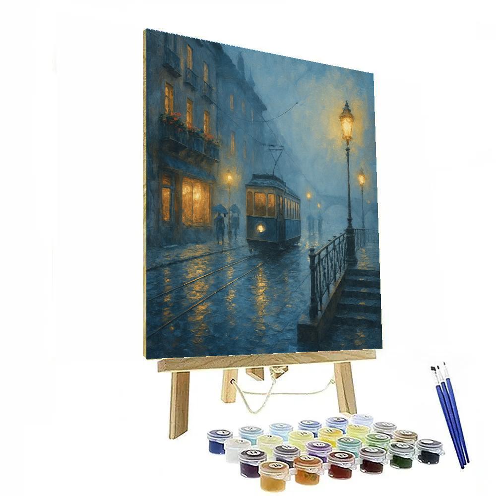 Lantern Mist Over The Riverside Tramline Painting by numbers kit