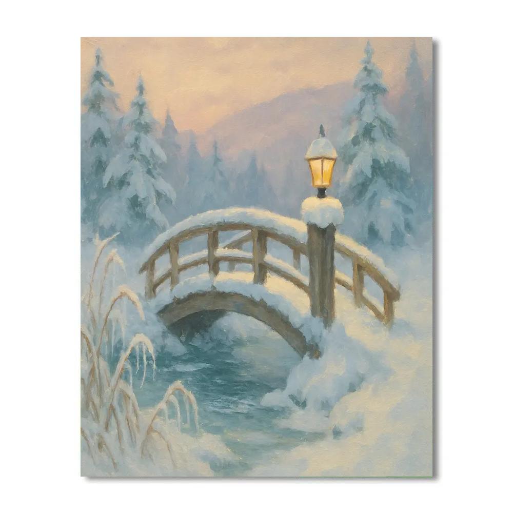 Lantern Light Over The Frozen Footbridge painting number kit