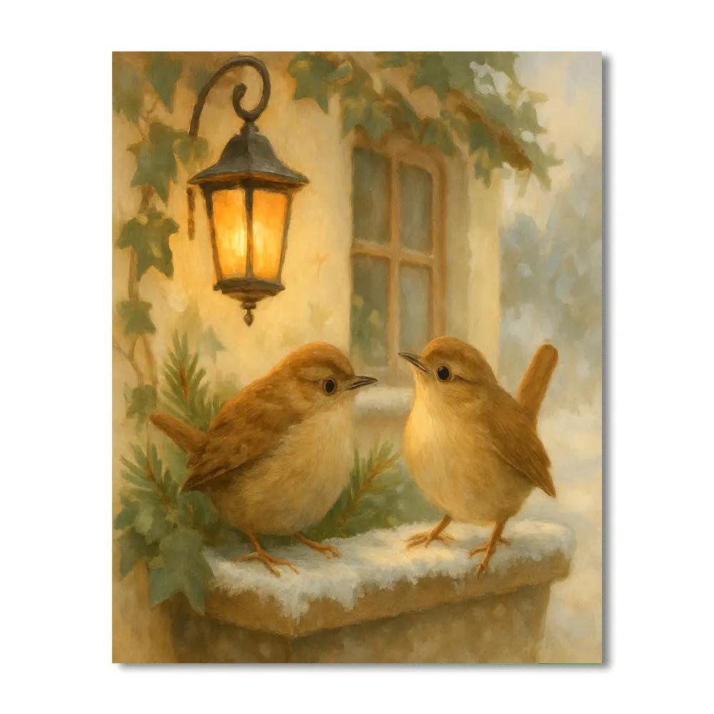 Lantern Light Wrens At The Cottage Window Number painting