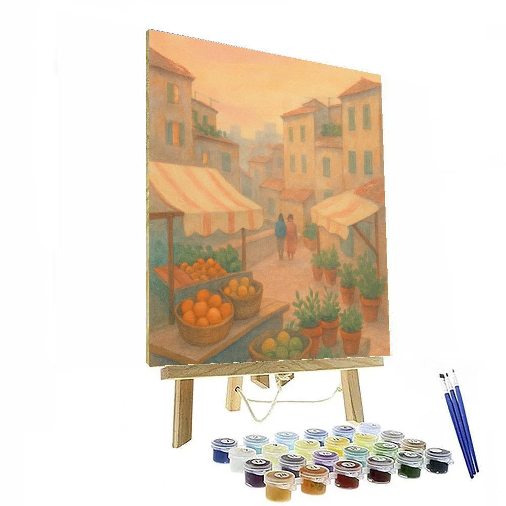 Apricot Dawn Above The Rooftop Courtyard Market Numbered painting kits