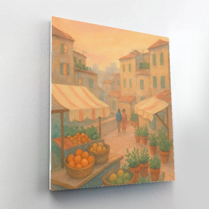 Apricot Dawn Above The Rooftop Courtyard Market Numbered painting kits