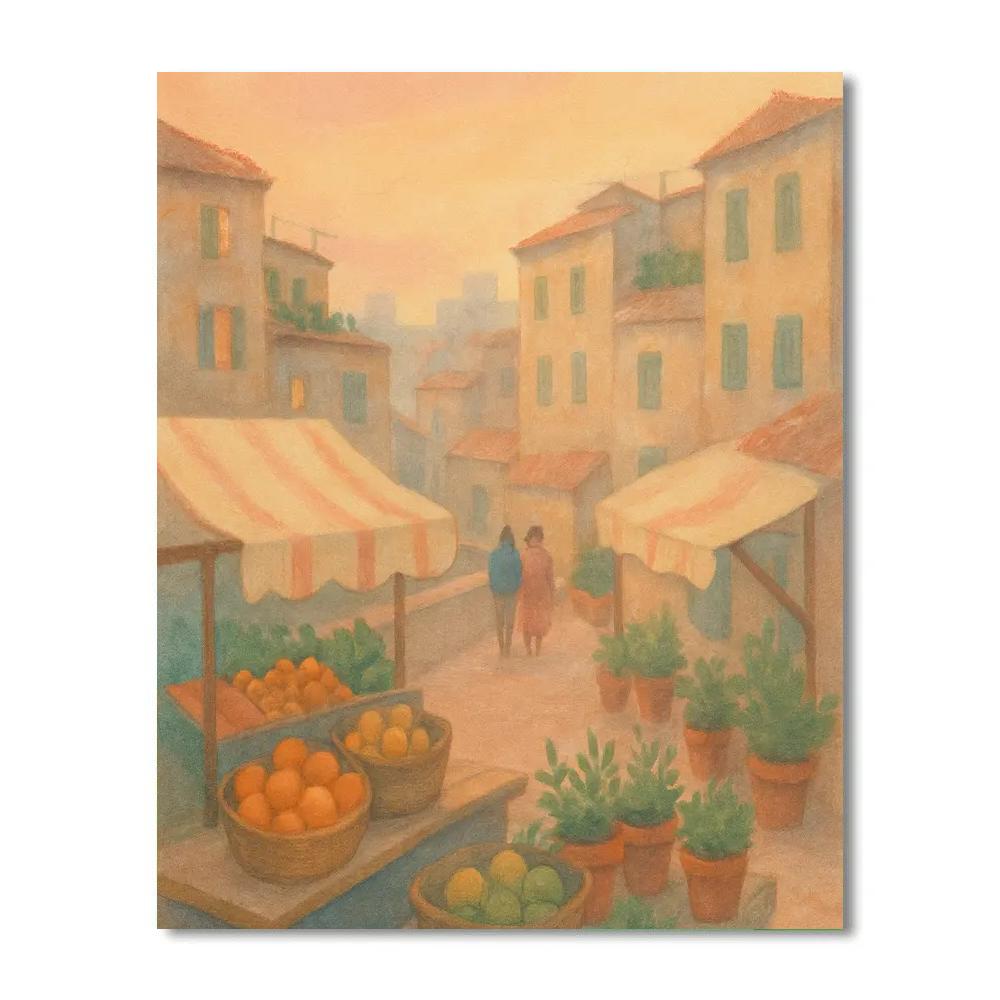 Apricot Dawn Above The Rooftop Courtyard Market Numbered painting kits