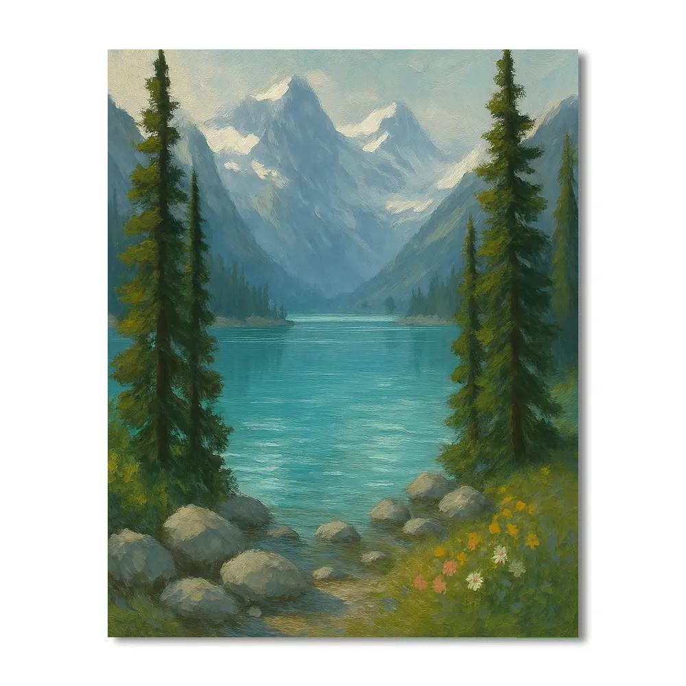 Glacier Lake Under Whispering Pines DIY paint by numbers