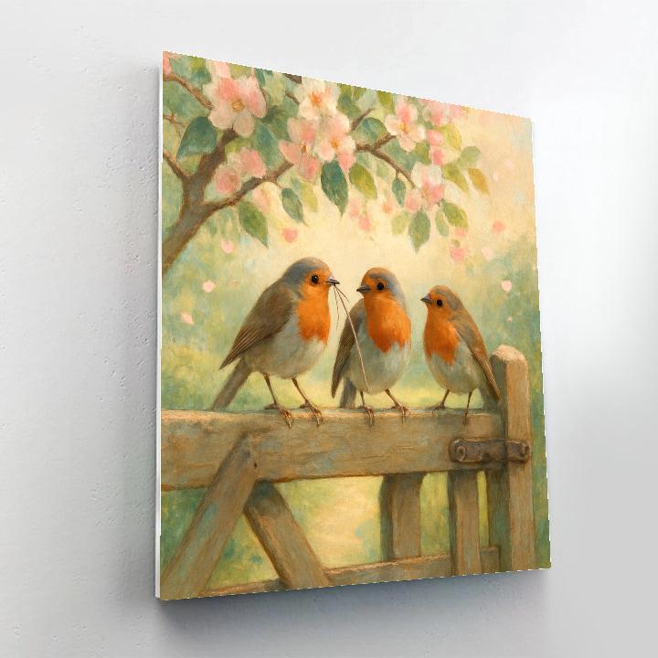 Apple Blossom Robins In A Spring Gate Garden painting number kit