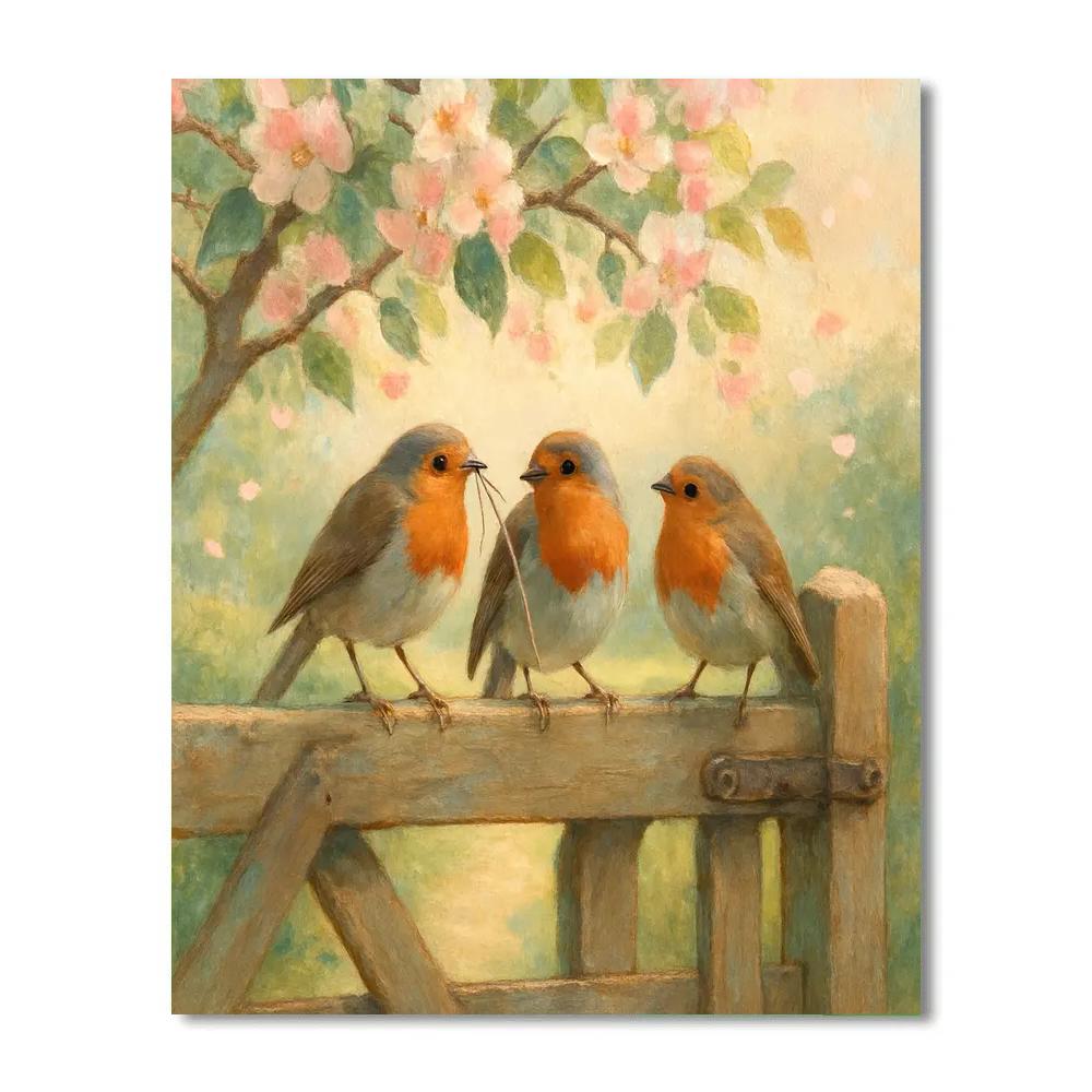 Apple Blossom Robins In A Spring Gate Garden painting number kit
