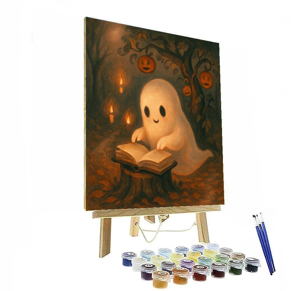 The Ghostly Library Under The Pumpkin Tree painting number kit