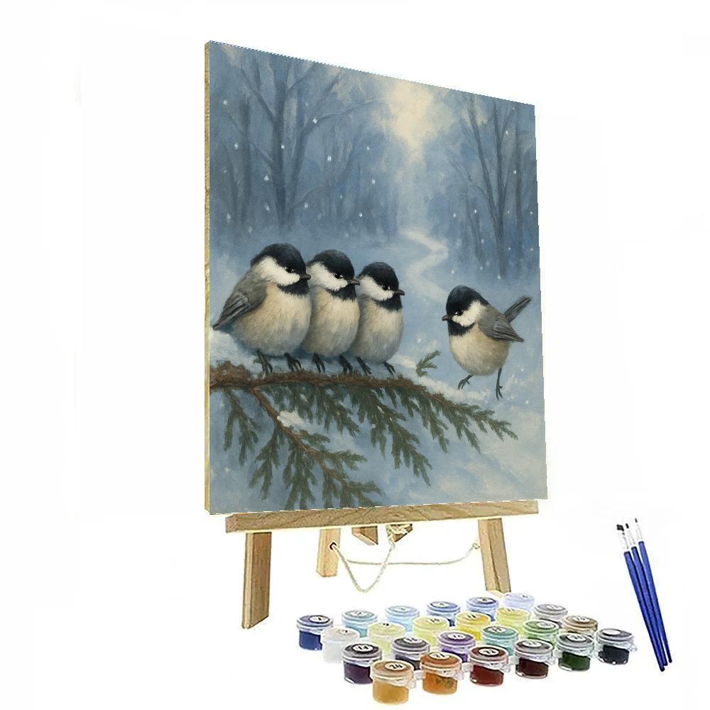 Snowy Cedar Chickadees And The Quiet Footpath paint by number