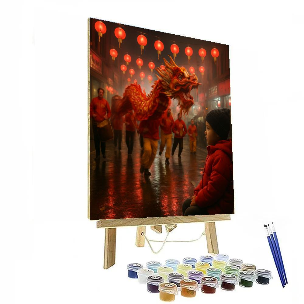 Lunar New Year Dragon Dance On Wet Street Paint by numbers art