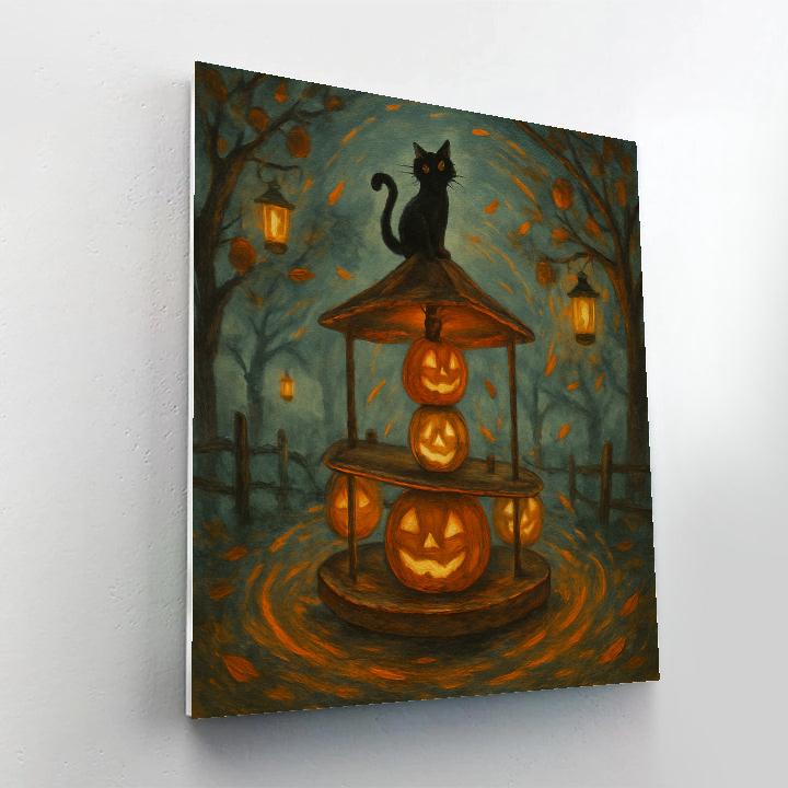 Jack O Lantern Carousel In The Orchard Mist paint by number